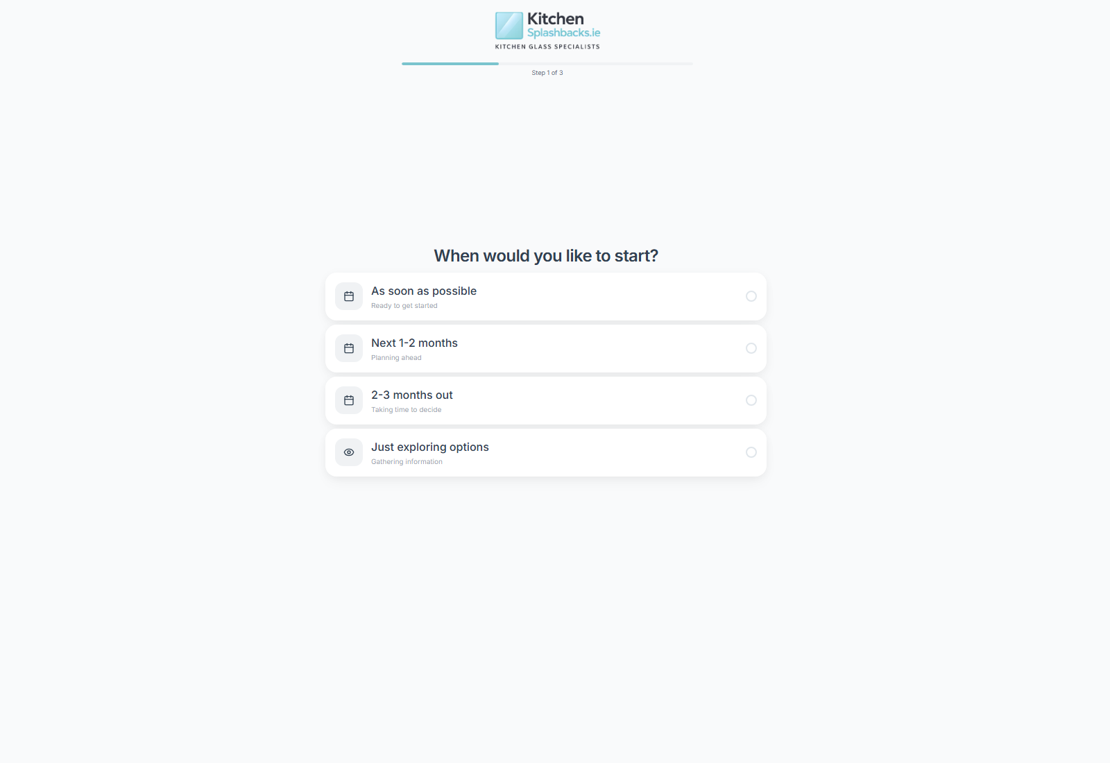 Kitchen Splashbacks lead qualification form — a few questions customers answer to get a quote