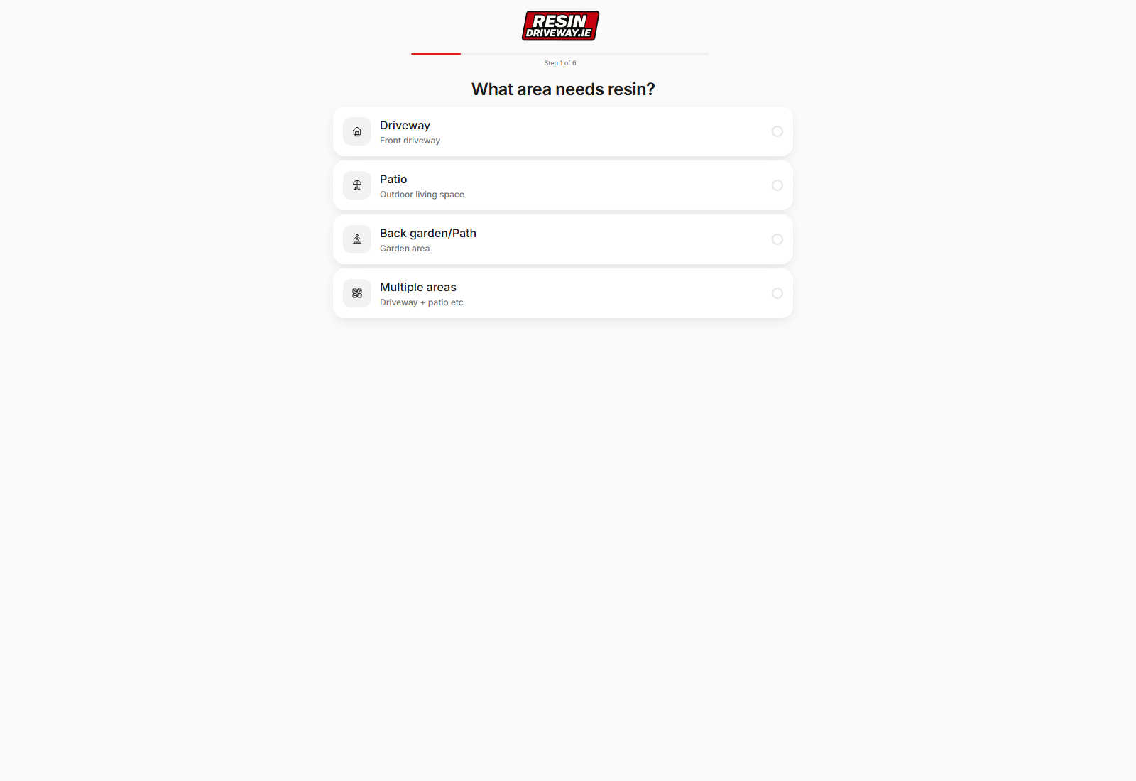 Resin Driveway lead qualification form — a few questions customers answer to get a quote